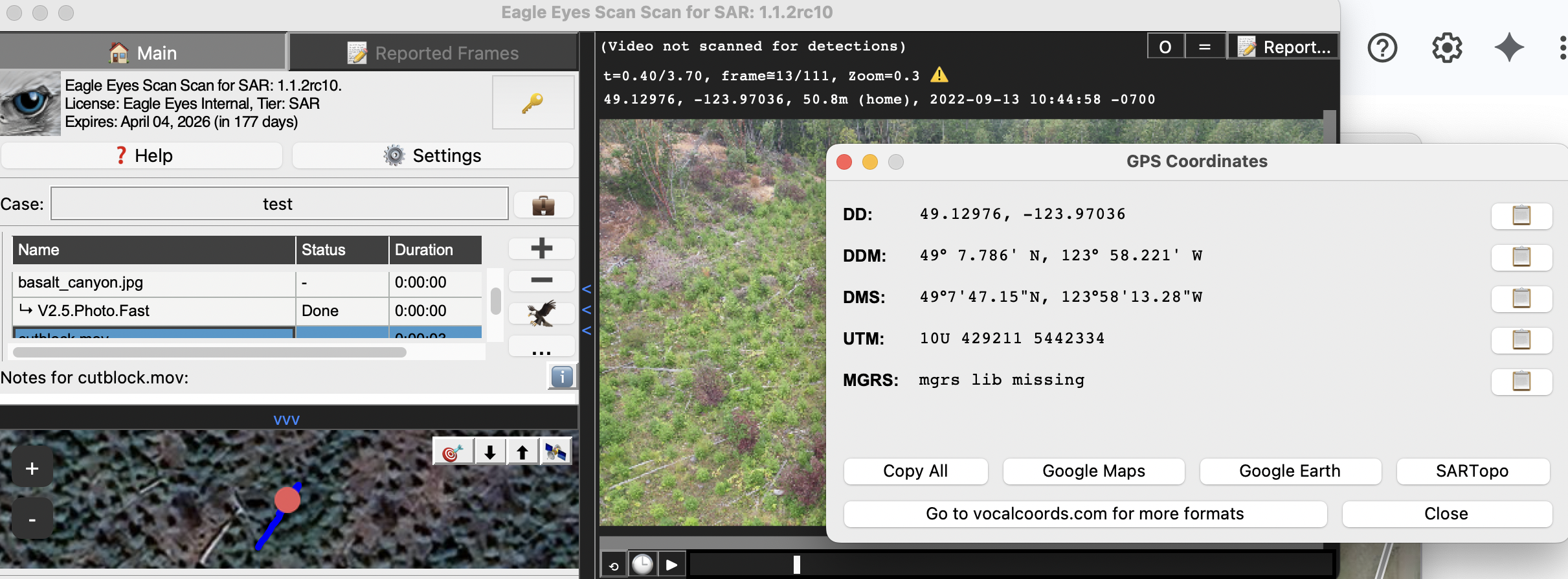 Coordinates in Eagle Eyes Scan