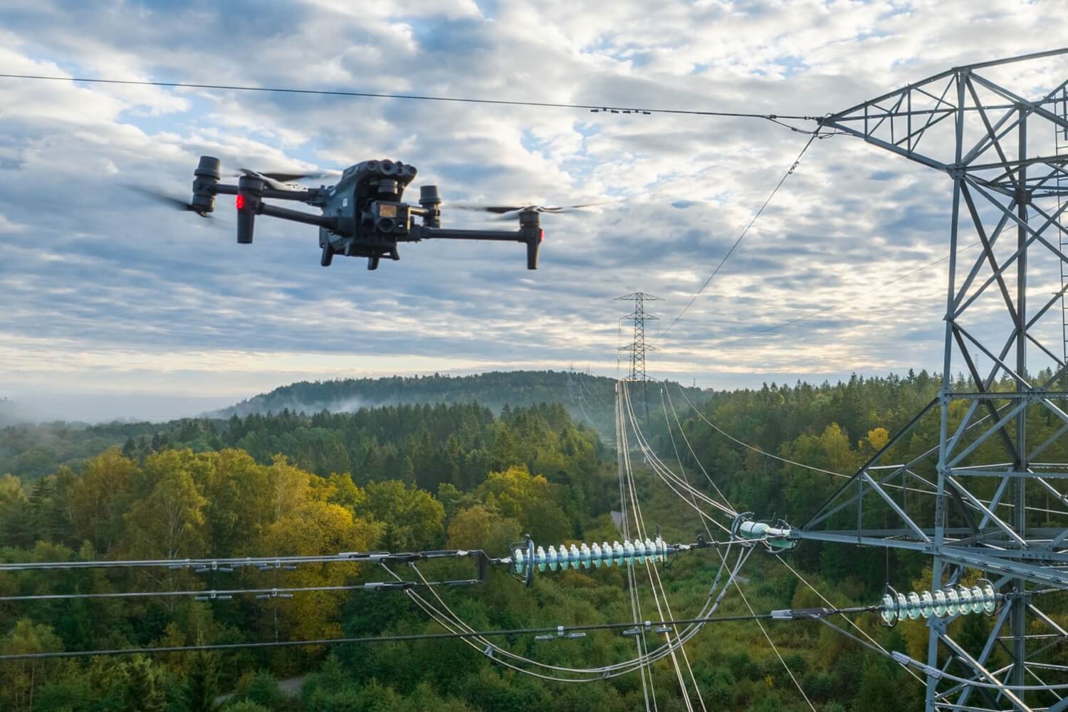 RPAS drone inspecting a power transmission line