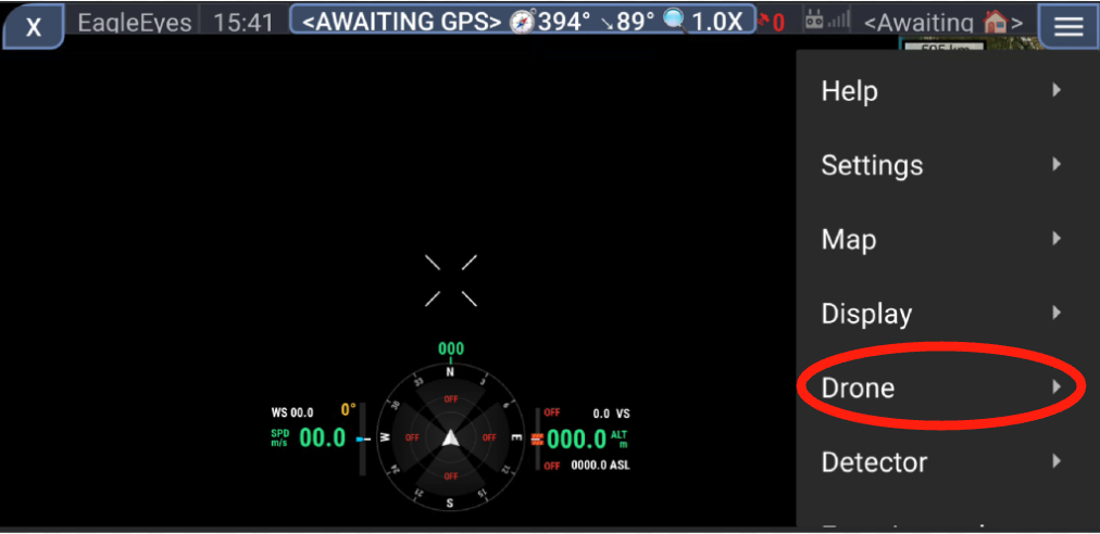 Drone menu selection