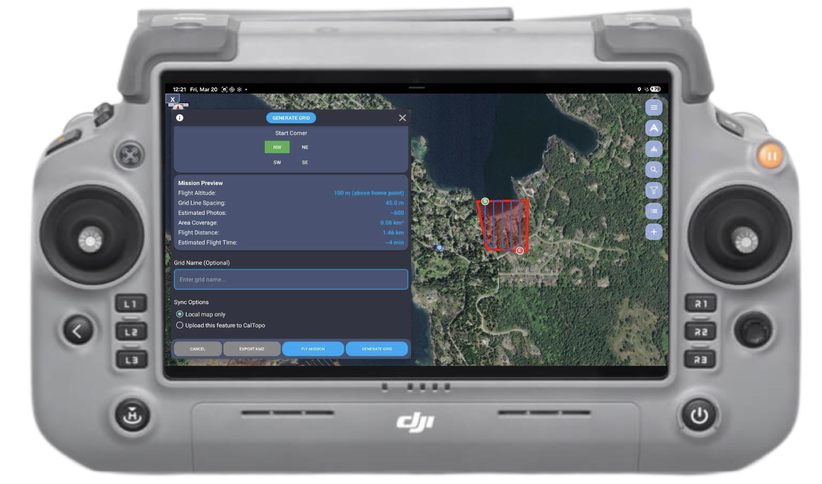 The Generate Grid dialog, with a live mission preview.